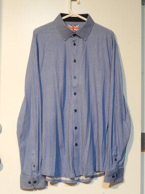 Blue patterned button down long sleeved dress shirt XL